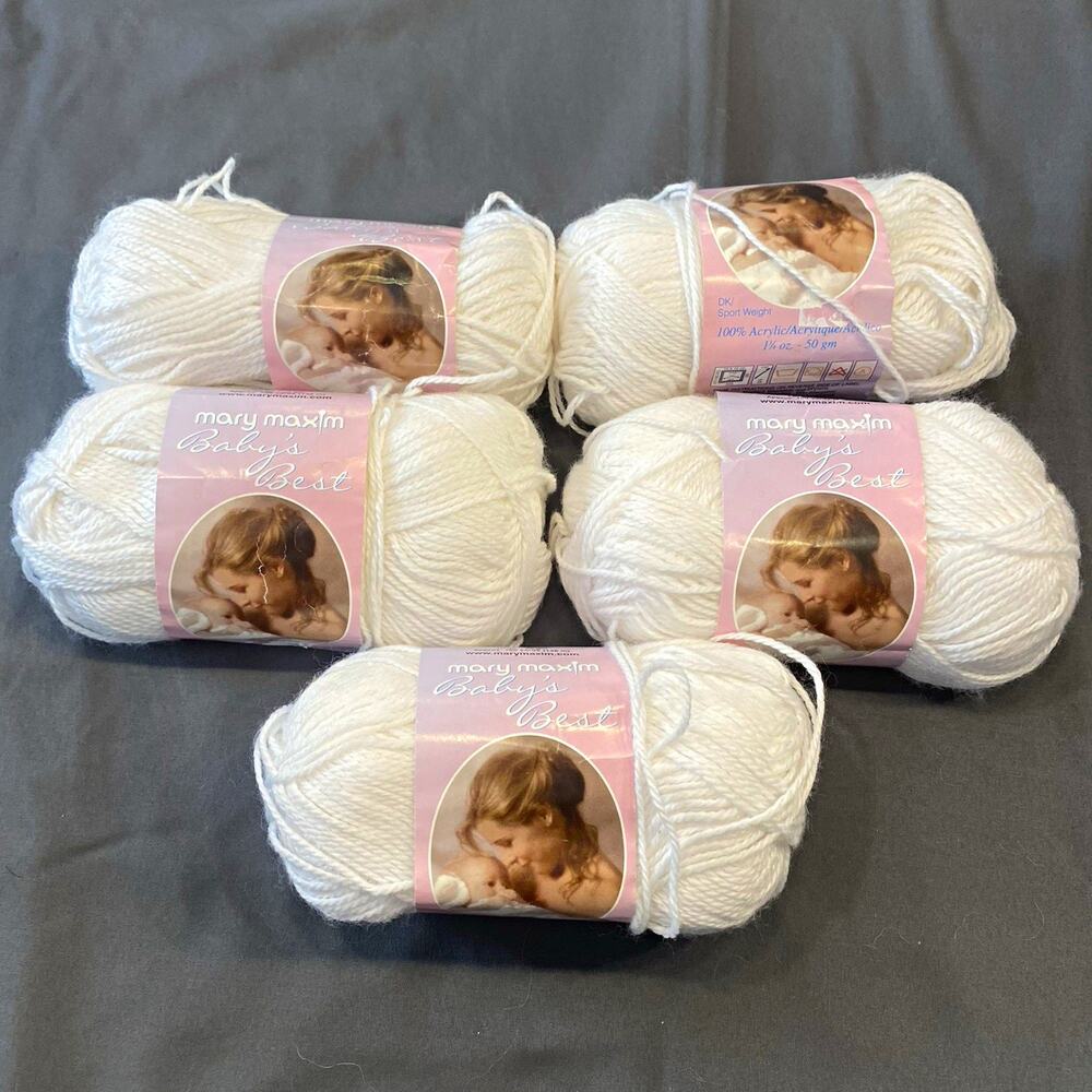 Mary Maxim Baby Soft Yarn Lot 6 Skeins White 001 DK Sport 100% Acrylic 960 Yds